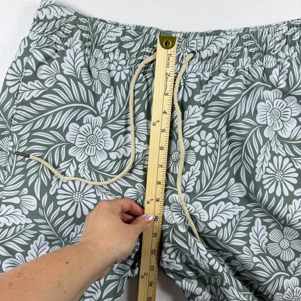 Fair Harbor Mens The Anchor Swim Shorts Green Floral Recycled Size M
